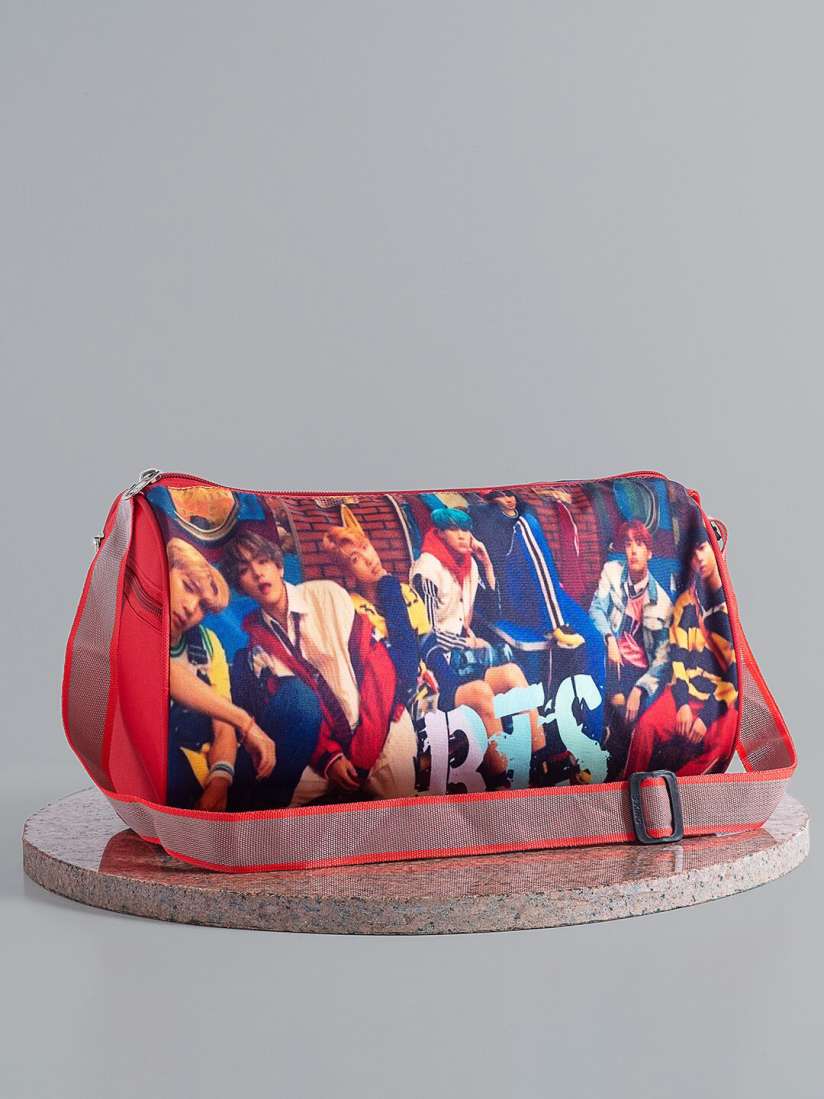 Buy Golden Peacock Red BTS Theme Printed Duffel Bag Duffel Bag for Unisex Kids 20623446 Myntra