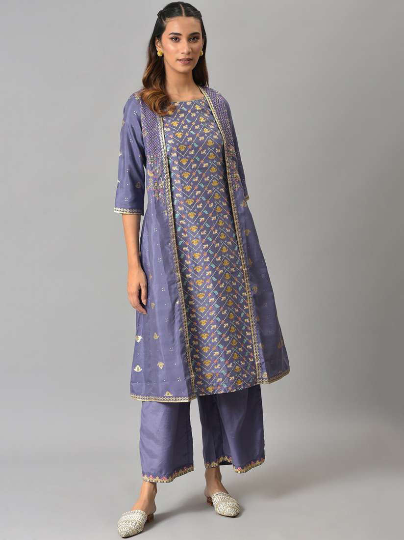 Buy W Women Purple Ethnic Motifs Printed Layered Kurta with Palazzos Kurta Sets for Women 20624724 Myntra