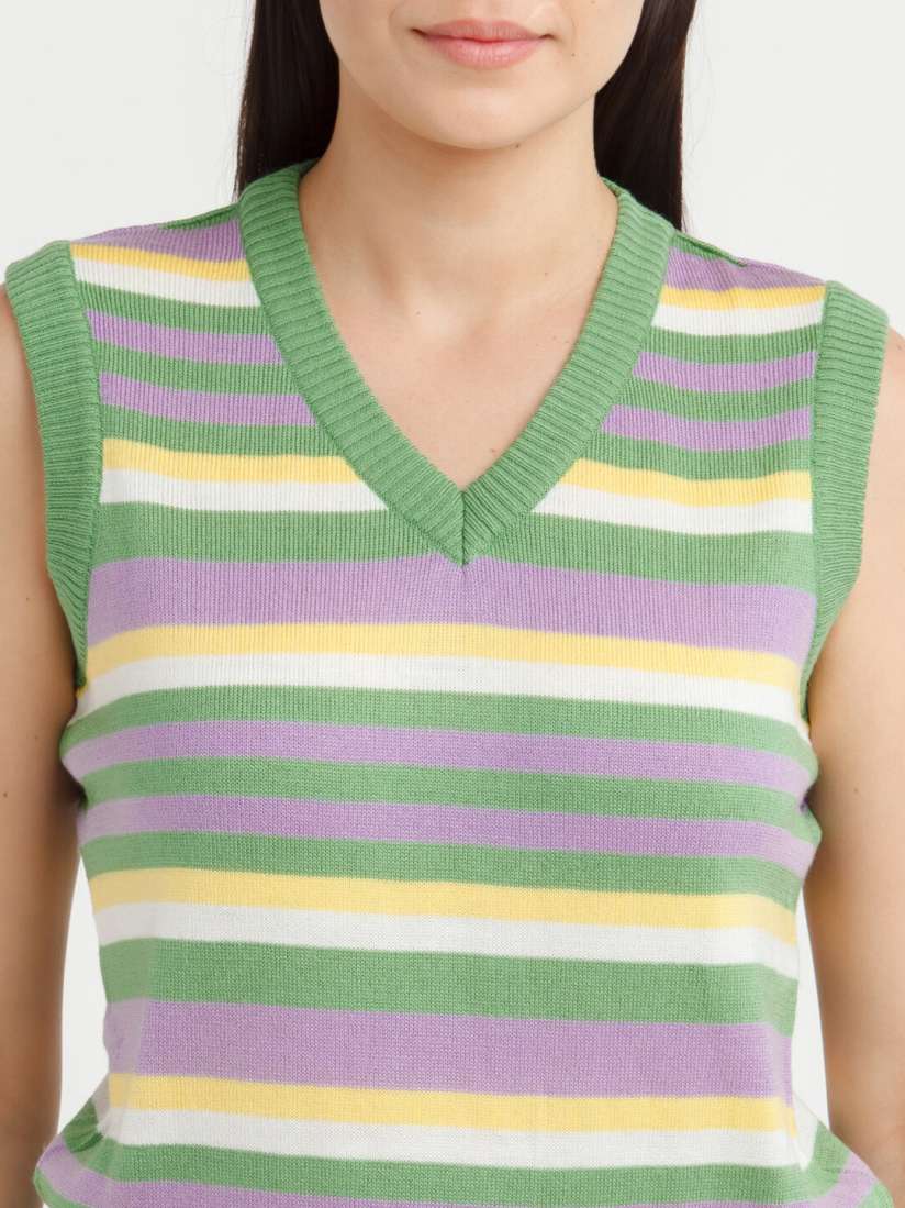 Buy Zink London Women Green Yellow Striped Acrylic Sweater Vest Sweaters for Women 20625248 Myntra