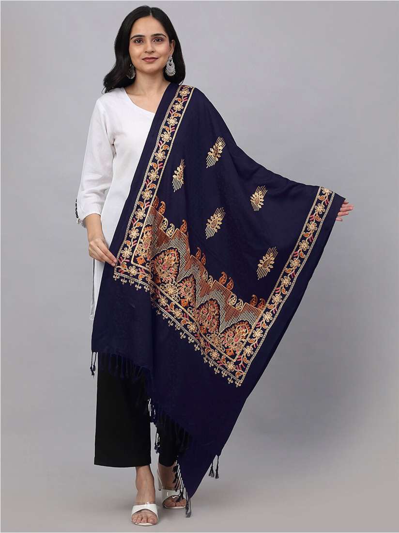 Buy KLOTTHE Women Blue Beige Embroidered Woolen Stole Stoles for Women 20626306 Myntra