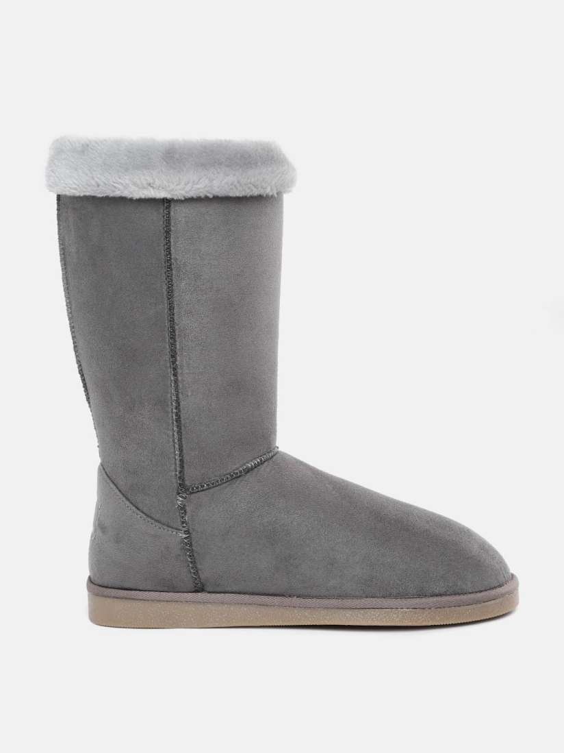Grey boots with fur trim new arrivals