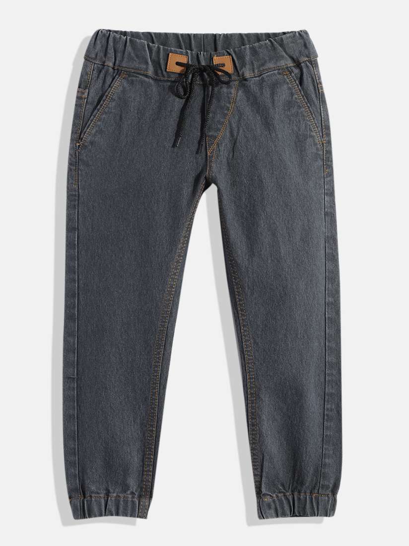 Buy Urbano Juniors Boys Charcoal Grey Solid Slim Fit Denim Joggers Trousers for Boys 20634624 Myntra