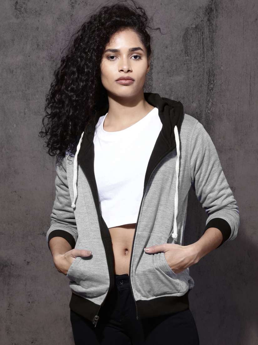 Buy Roadster Women Black Grey Melange Reversible Sweatshirt Sweatshirts for Women 2063737 Myntra