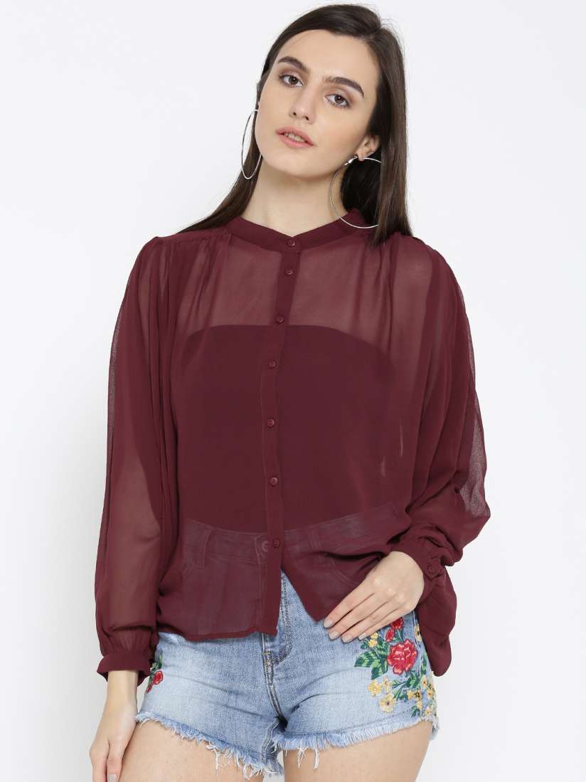 Maroon sheer top discount