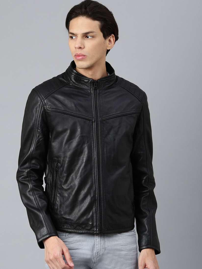 Buy Woods Men Black Leather Biker Jacket Jackets for Men 20638784 Myntra
