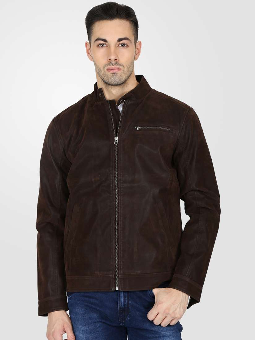 Buy t base Men Coffee Brown Solid Leather Jacket Jackets for Men 2063993 Myntra
