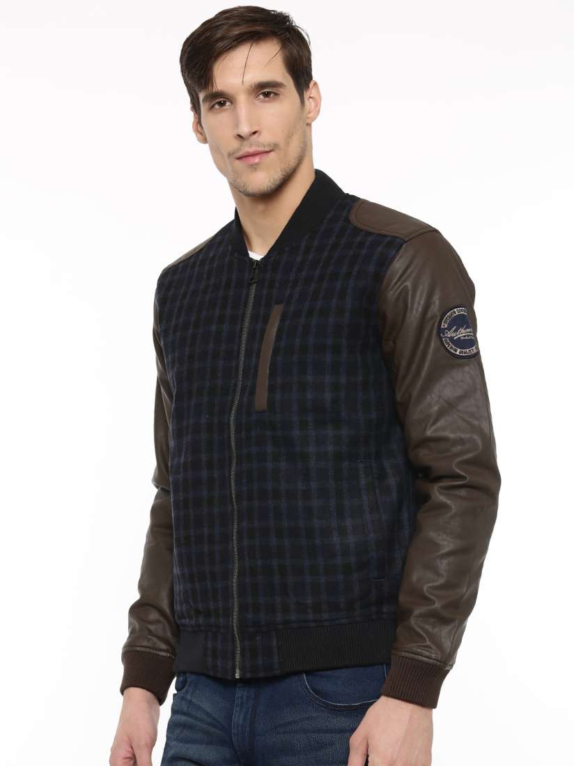 Buy t base Men Navy Blue Checked Bomber Jacket Jackets for Men 2064006 Myntra