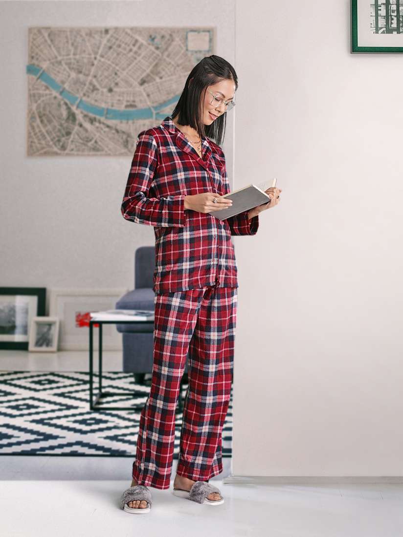 Buy Marks Spencer Women Red White Checked Night suit Night suits for Women 20640548 Myntra