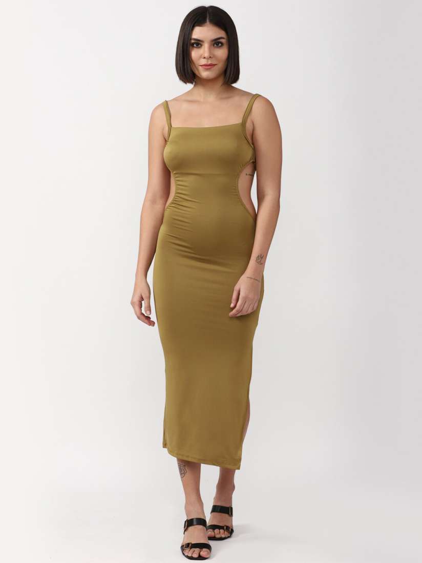 Buy FOREVER 21 Khaki Bodycon Midi Dress Dresses for Women 20648918 Myntra