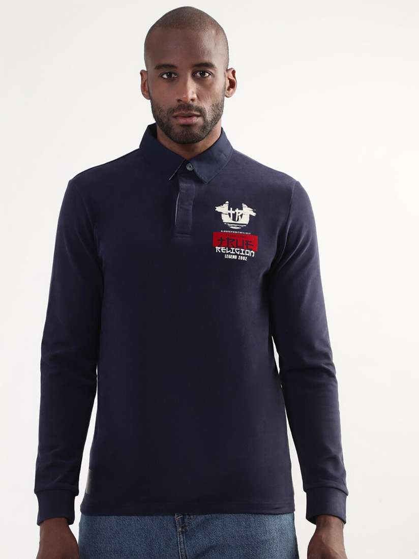 Long Sleeve True Religion Polo Shirts True Religion Men Navy Blue