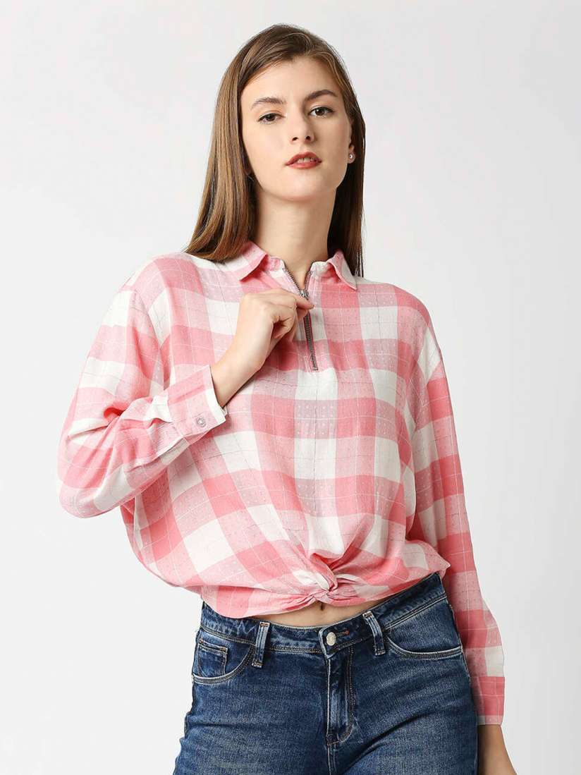 Buy Pepe Jeans Women Pink Checked Shirt Style Top Tops for Women 20649922 Myntra