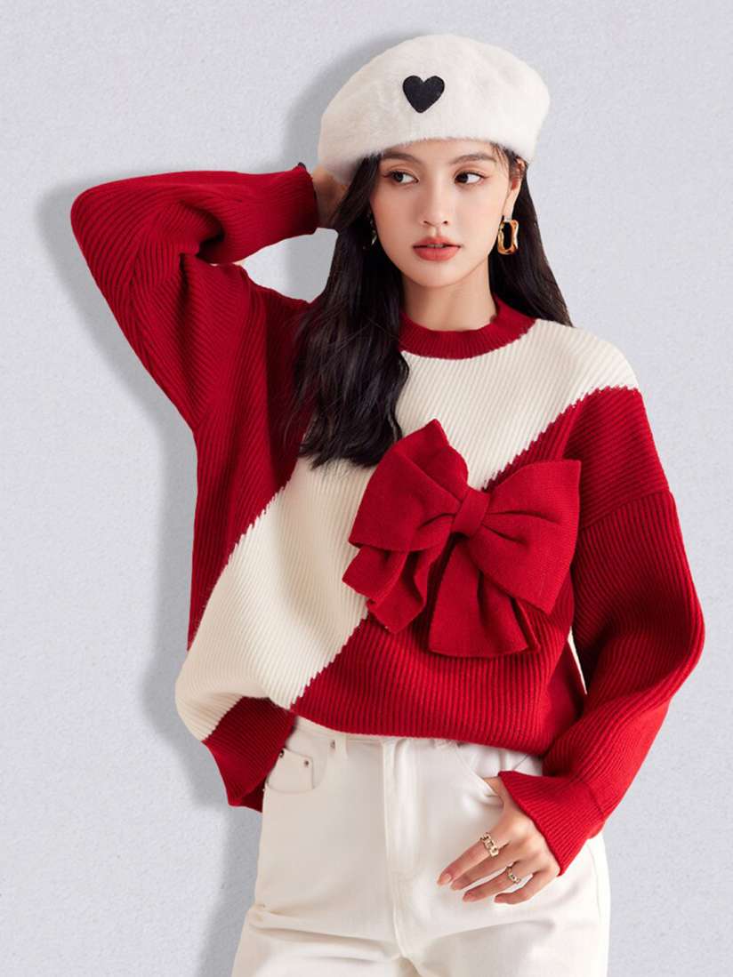 Buy JC Collection Women Red White Colourblocked Colourblocked Pullover with Bow Detail Sweaters for Women 20651838 Myntra