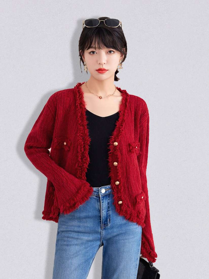 Fuzzy red cardigan sale