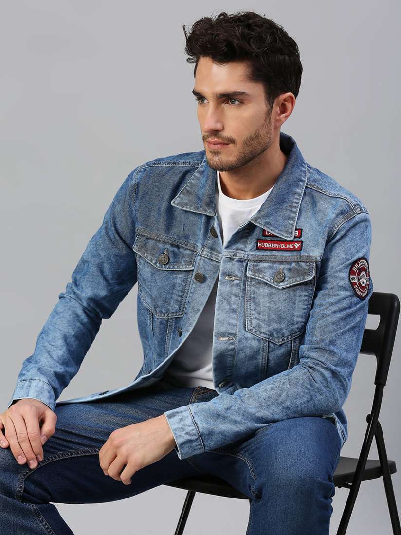Buy Hubberholme Men Blue White Cotton Washed Lightweight Outdoor Denim Jacket Jackets for Men 20656740 Myntra