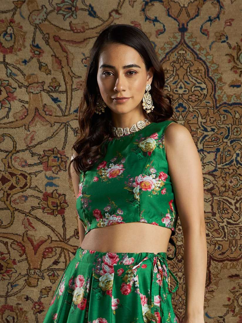 Buy Shae by SASSAFRAS Green Floral Print Ethnic Crop Top Tops for Women 20657224 Myntra