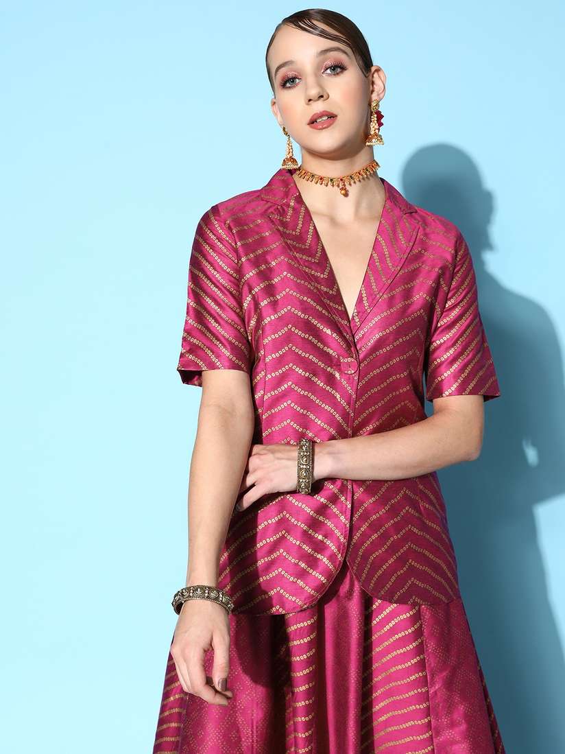 Burgundy Printed Blazer Buy Shae By SASSAFRAS Women Burgundy Foil