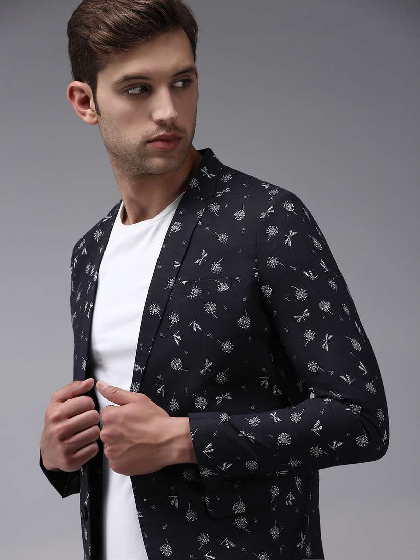 Myntra Blazer Buy SHOWOFF Men Charcoal Grey White Printed