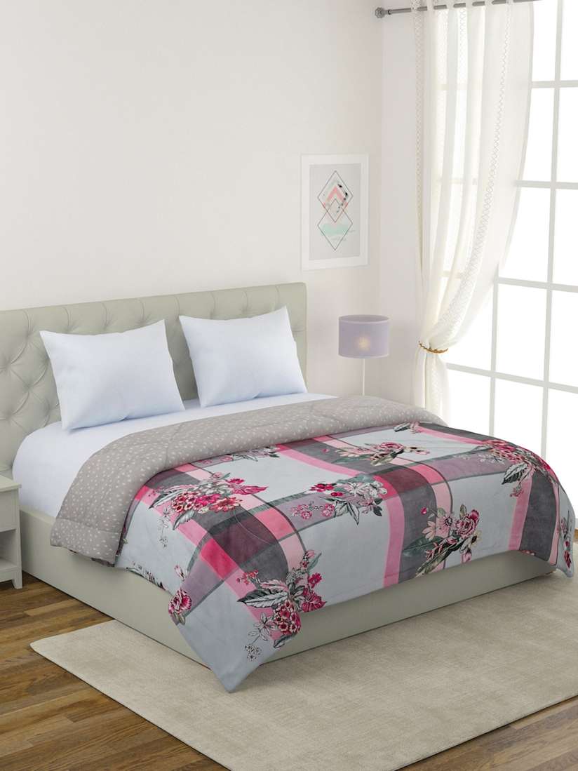 Buy ROMEE Grey Pink Cotton Floral Mild Winter Double Bed