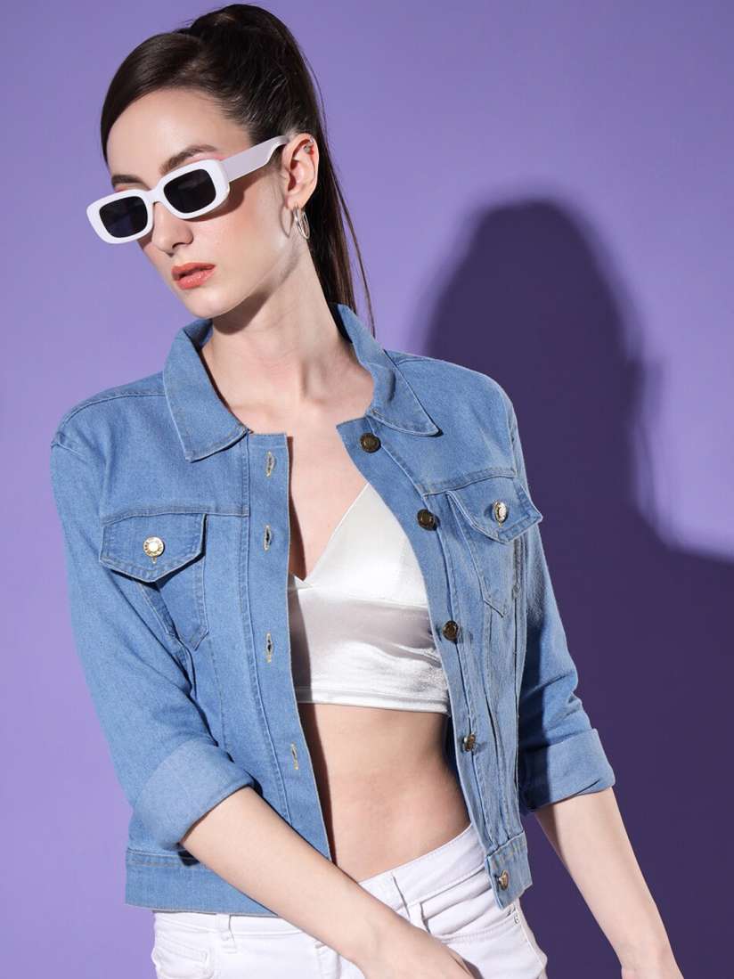 Buy BUY NEW TREND Women Blue Washed Lightweight Crop Denim Jacket Jackets for Women 20668146 Myntra