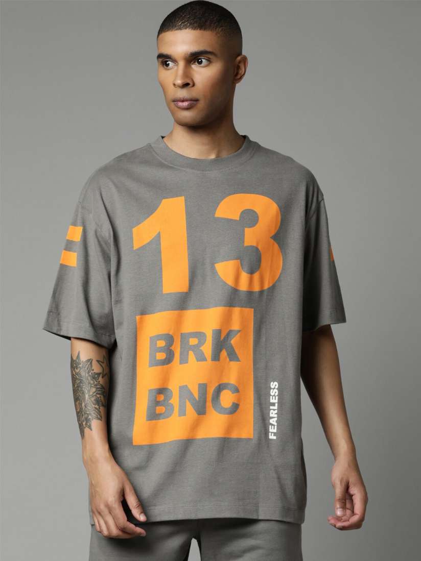Buy Breakbounce Men Grey Typography Printed Pure Cotton T shirt Tshirts for Men 20672784 Myntra