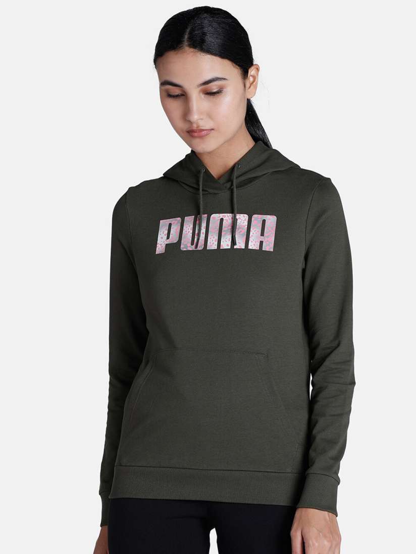 Olive green puma hoodie womens sale
