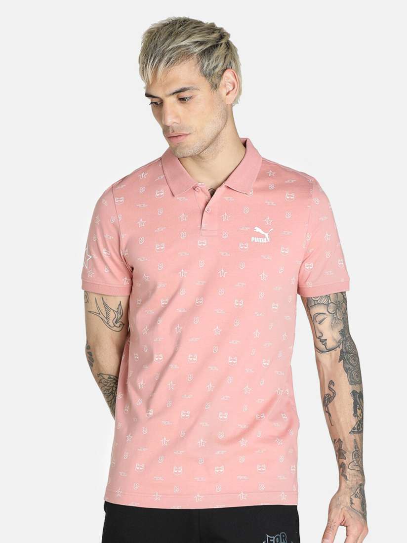 Pink and white puma shirt on sale