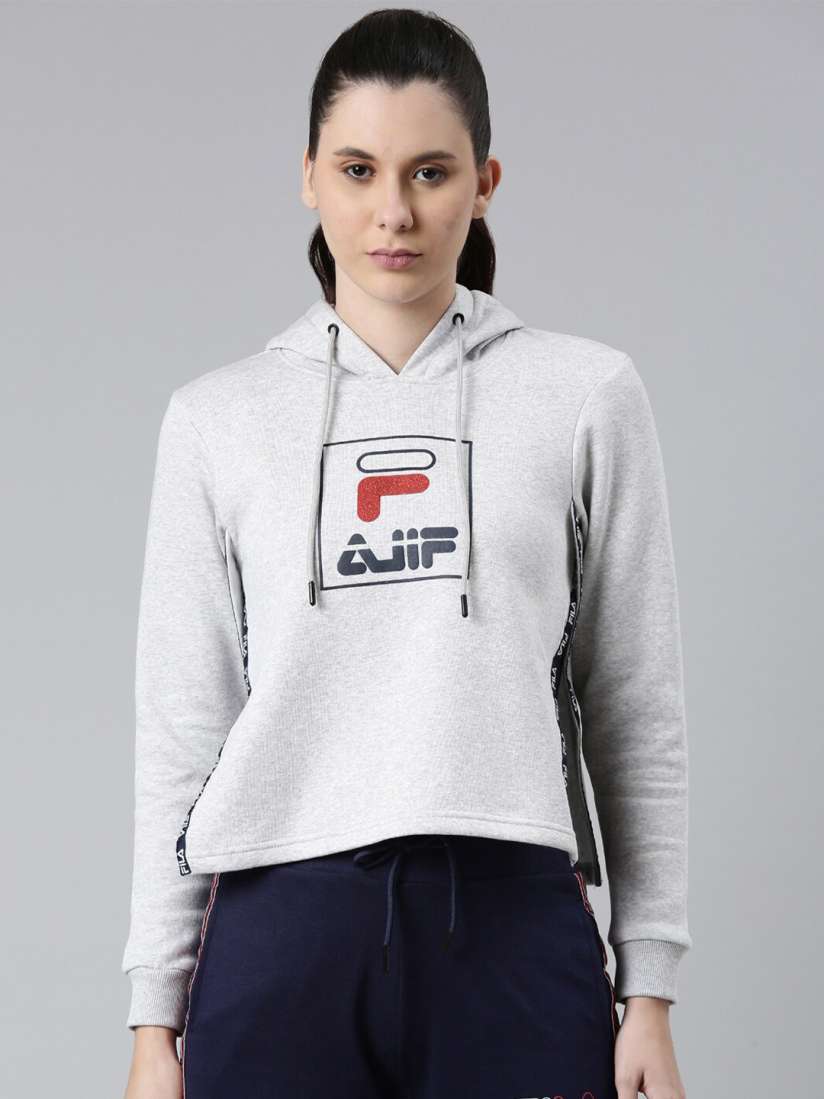 Buy FILA Women Grey Printed Hooded Sweatshirt Sweatshirts for Women 20676572 Myntra