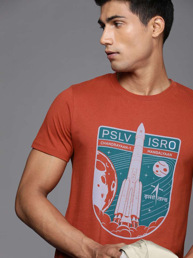 Buy WRONG X ISRO by A47 Men Rust Pure Cotton Typography Printed Slim Fit T shirt Tshirts for Men 20676930 Myntra
