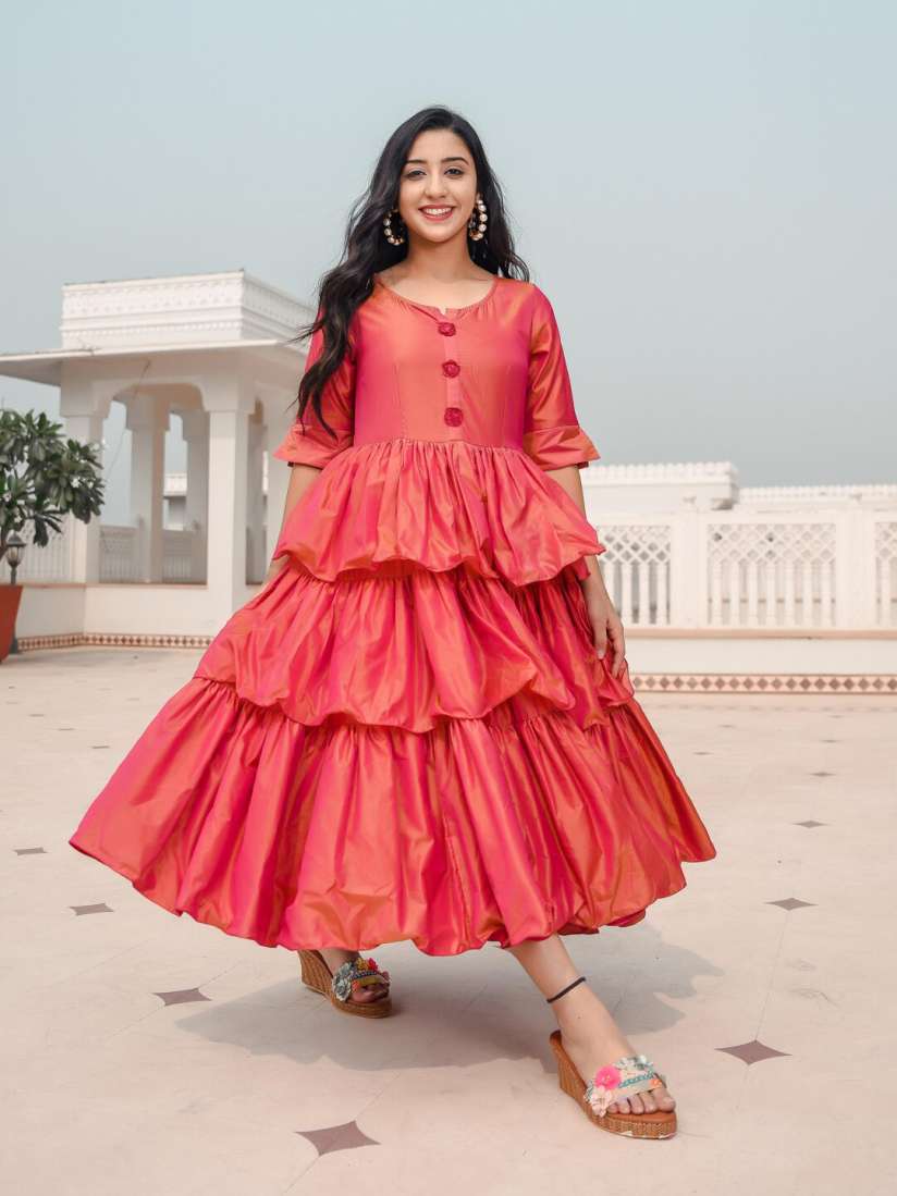 Buy Indian Virasat Red Layered Silk Midi Dress Ethnic Dresses for Women 20677380 Myntra