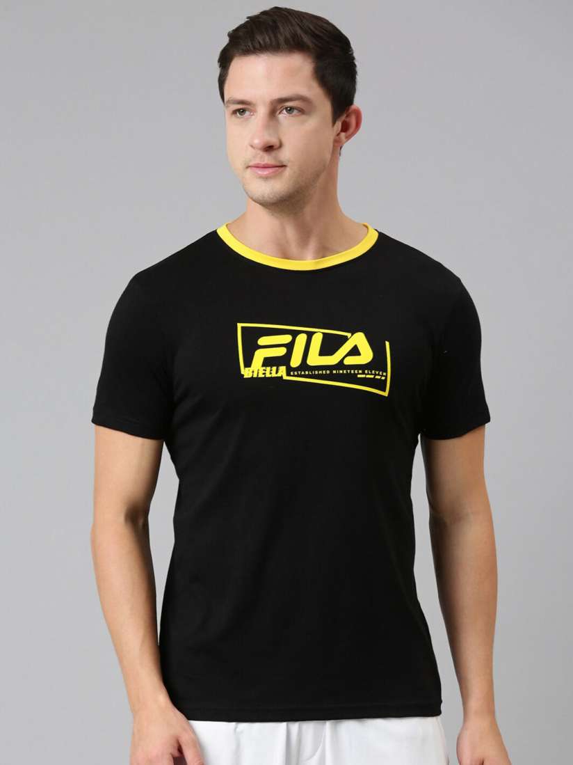 Buy FILA Men Black Typography Printed Organic Cotton T shirt Tshirts for Men 20678238 Myntra