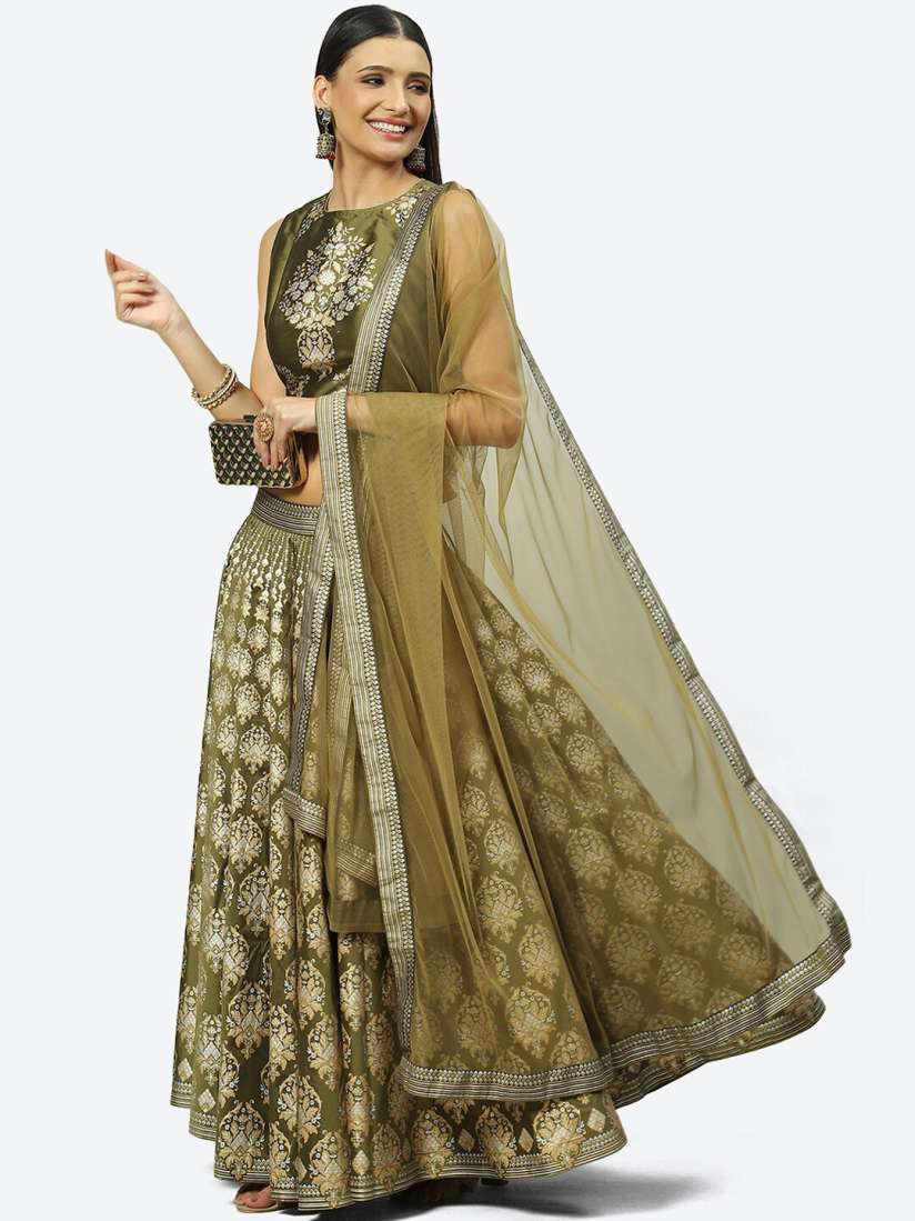Buy Biba Olive Green Gold Toned Printed Lehenga Choli With Dupatta Lehenga Choli for Women 20682660 Myntra