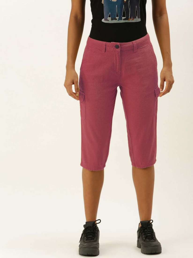 Buy IVOC Women Dusty Pink Pure Cotton Solid Cargo Capris Capris for Women 20685994 Myntra