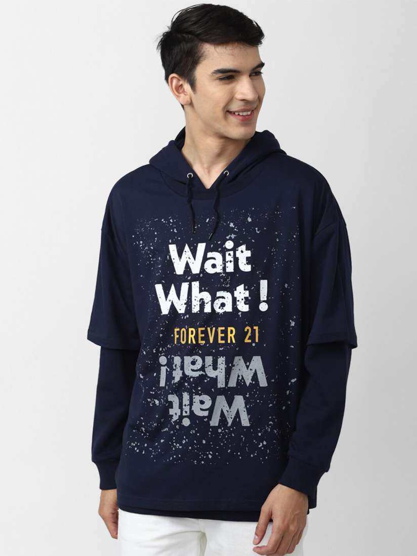 Buy FOREVER 21 Men Blue Printed Hooded Sweatshirt Sweatshirts for Men 20689664 Myntra