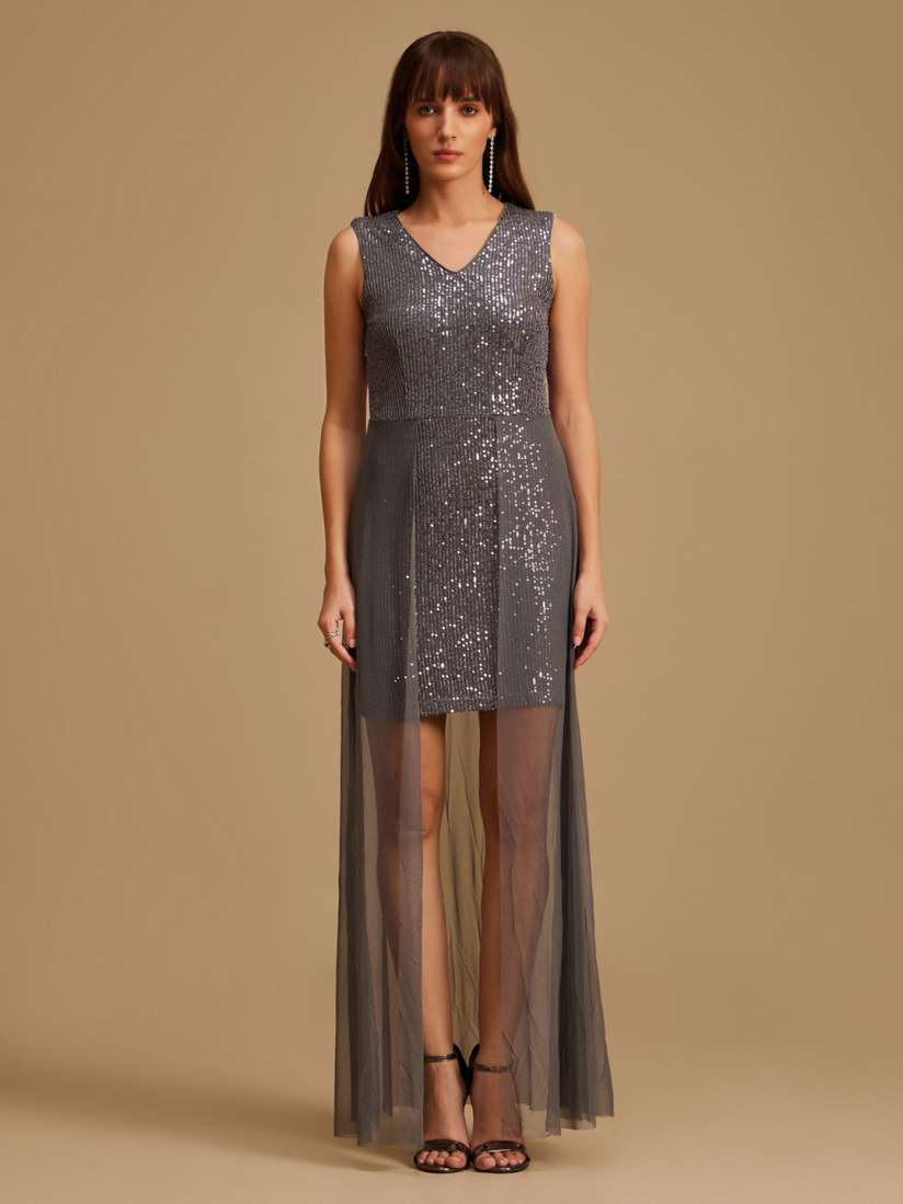 Buy Kazo Women Grey Embellished Maxi Maxi Dress Dresses for Women 20690550 Myntra