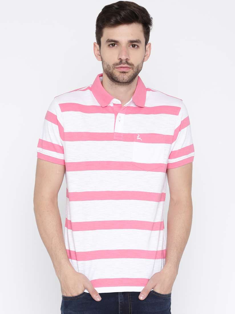 Buy Parx Men Pink White Striped Polo Collar Pure Cotton T shirt Tshirts for Men 2069462 Myntra