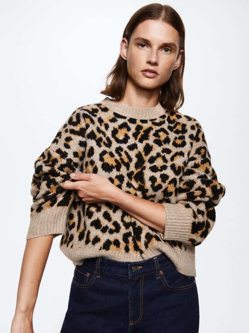 Buy MANGO Women Brown Black Animal Printed Oversized Sustainable Pullover Sweaters for Women 20705430 Myntra
