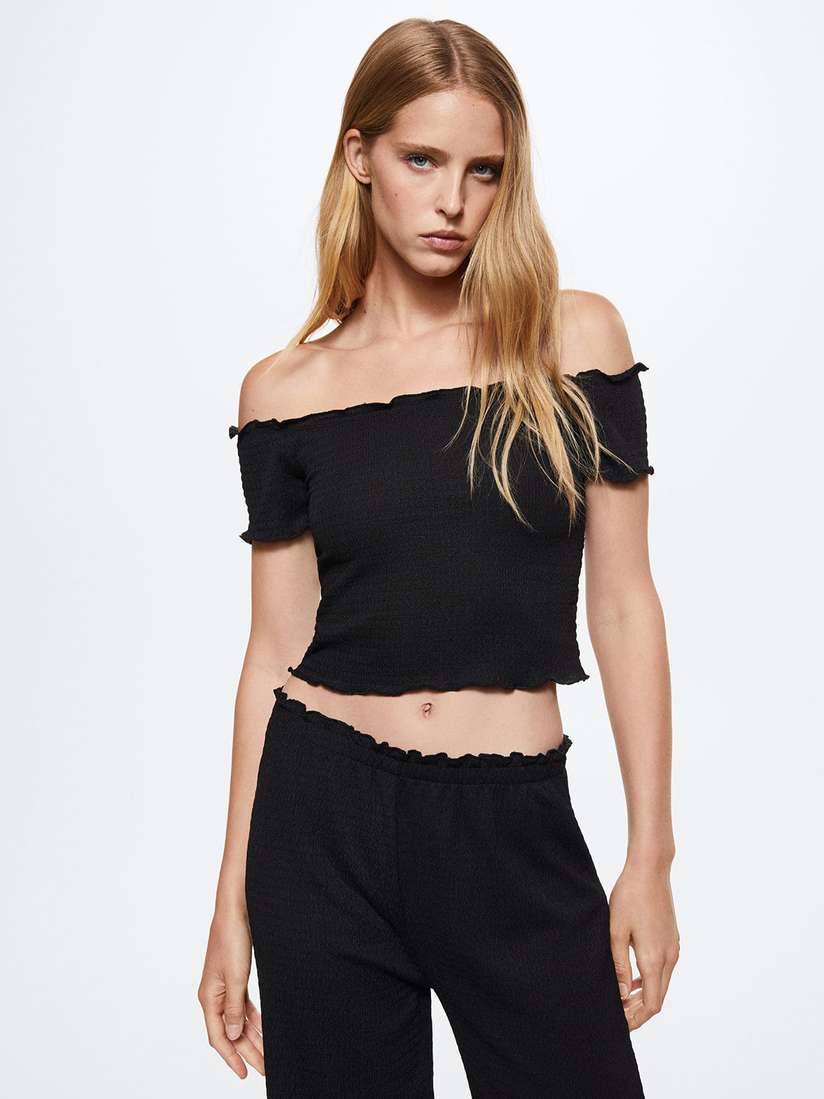 black off the shoulder smocked top