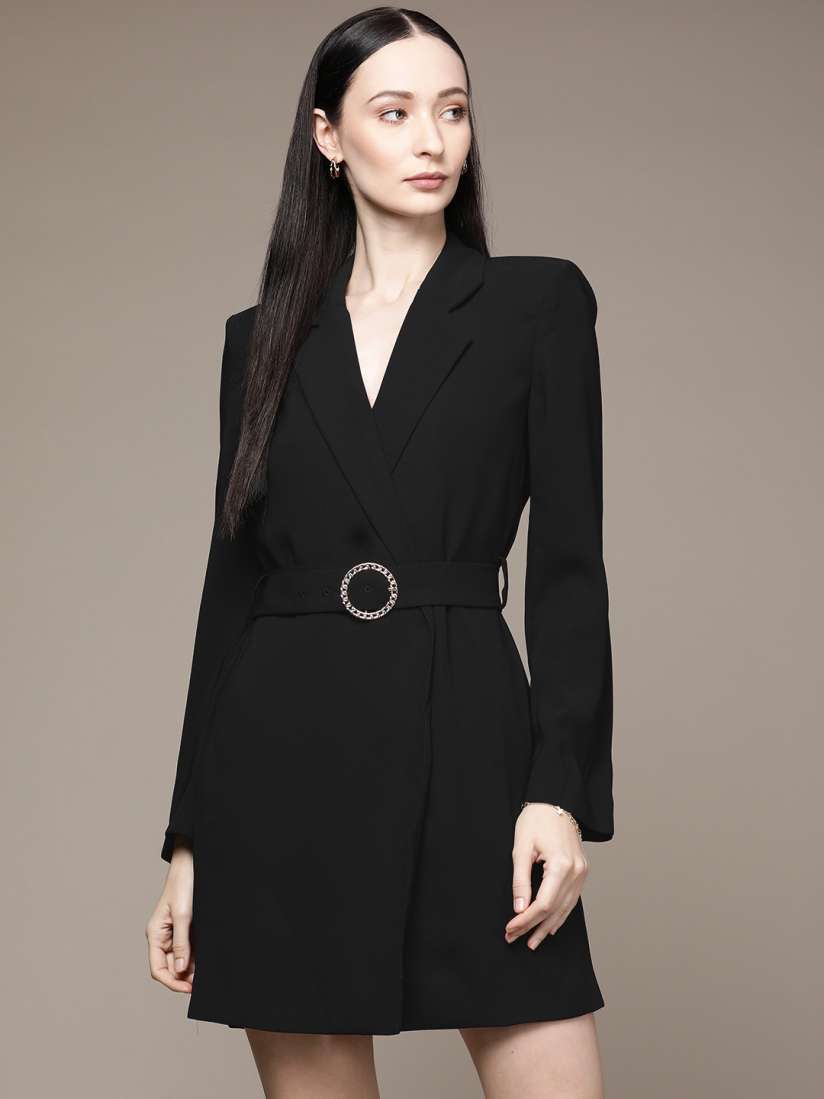 Buy MANGO Black Solid Blazer Dress with a Belt Dresses for Women 20707434 Myntra
