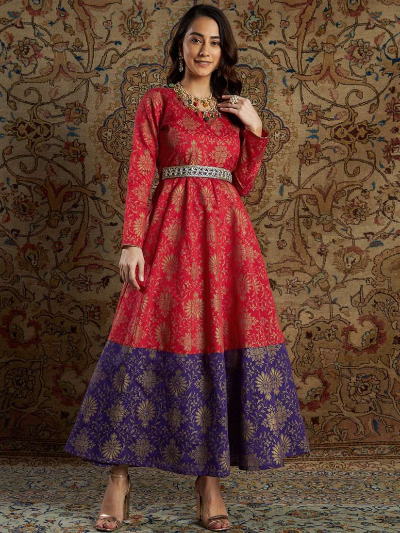 Buy Shae by SASSAFRAS Women Plus Size Red Purple Brocade Maxi Ethnic Dress Ethnic Dresses for Women 20709446 Myntra
