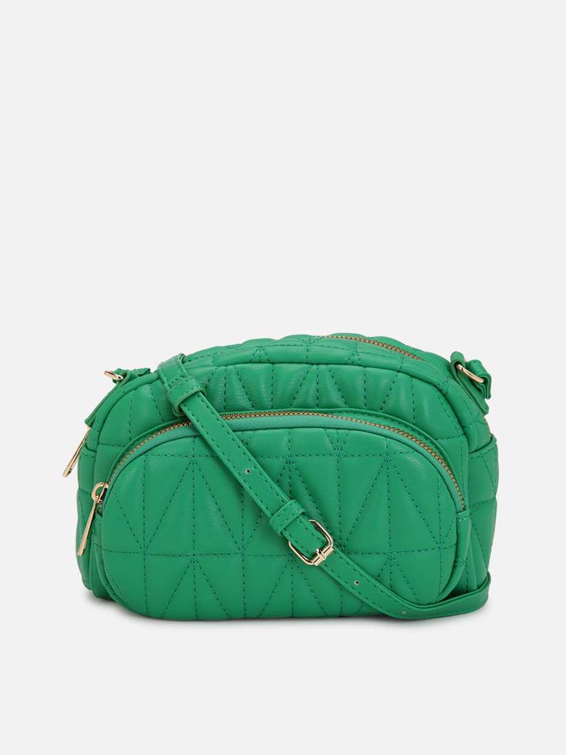 Buy FOREVER 21 Green Structured Sling Bag With Quilted Handbags