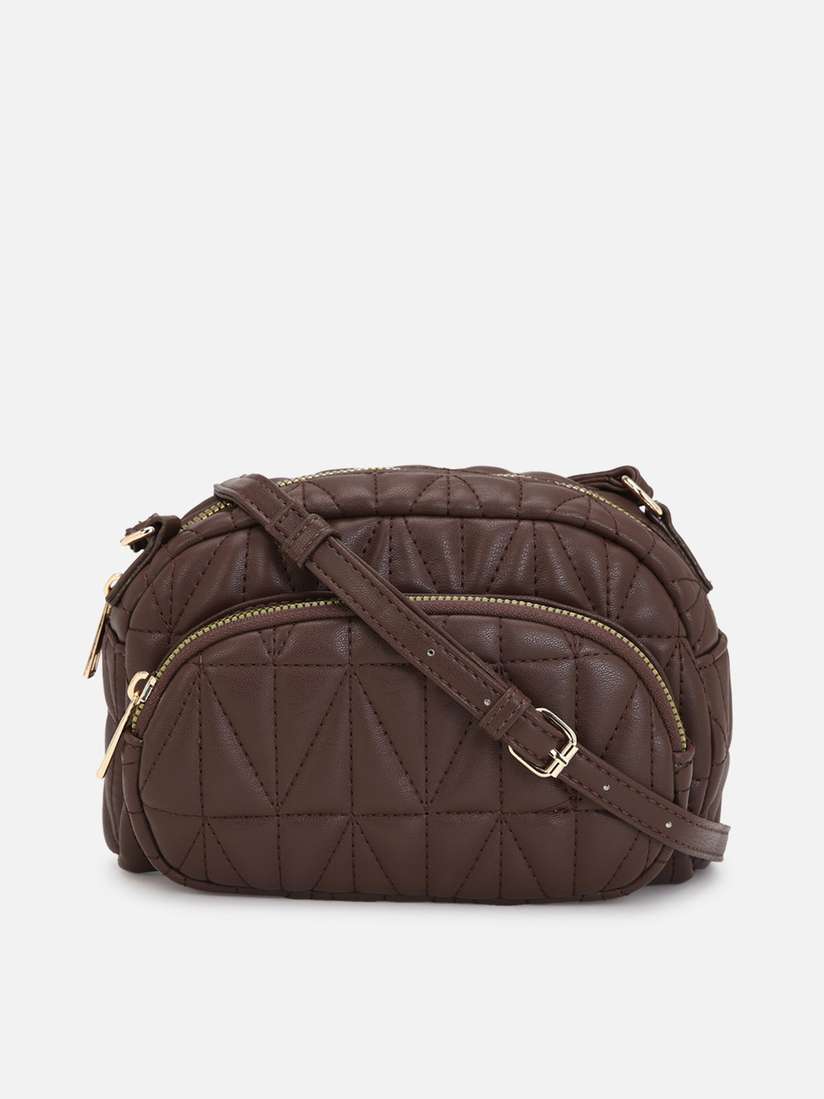 Buy FOREVER 21 Brown Structured Sling Bag With Quilted Handbags - Main Image