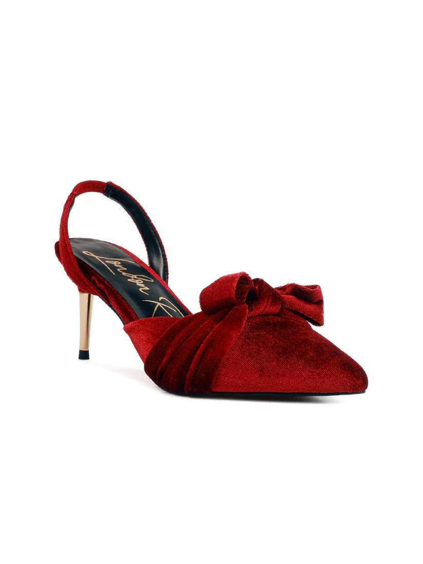 Buy London Rag Women Burgundy Velvet Party Mules with Bows Heels for Women 20711002 Myntra