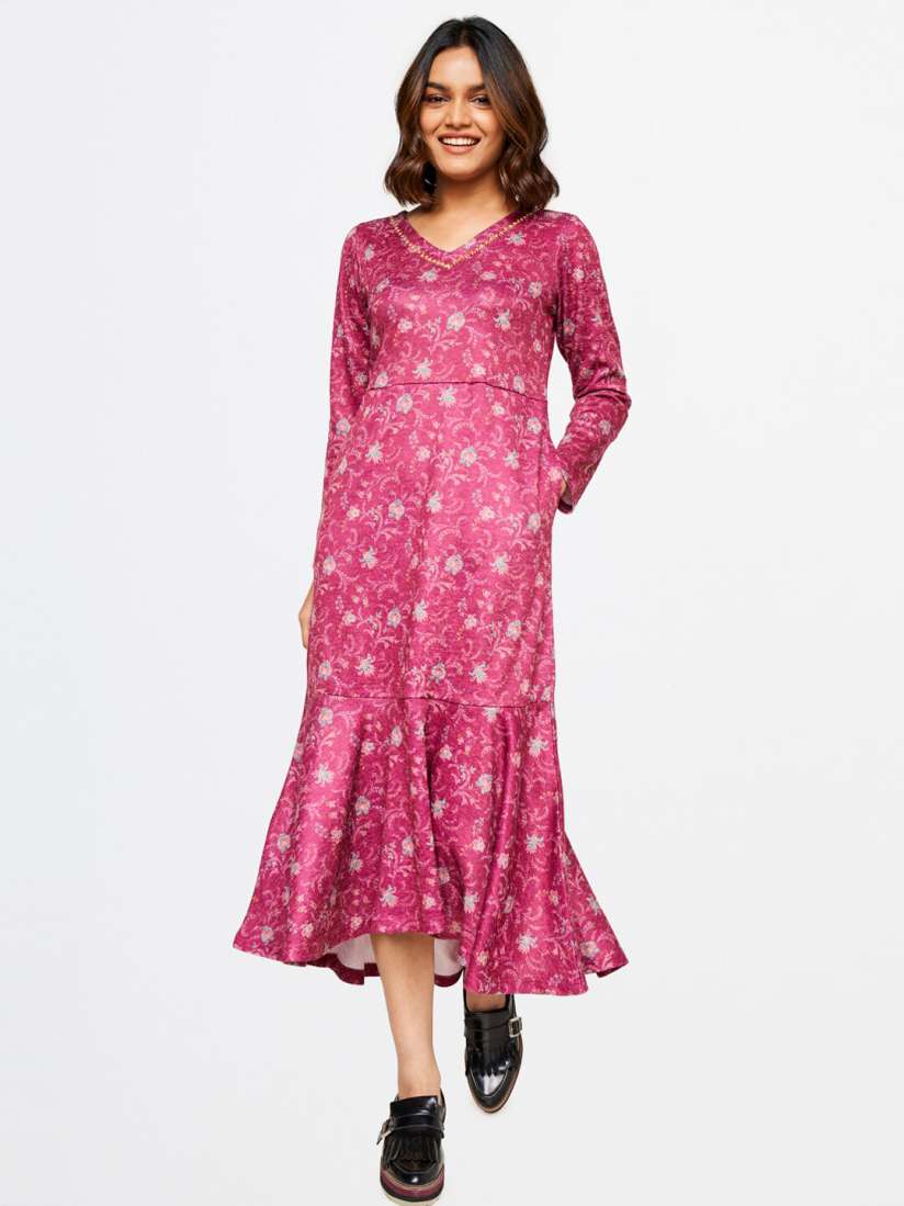 Buy Global Desi Pink Floral Midi Dress Dresses for Women 20715072 Myntra