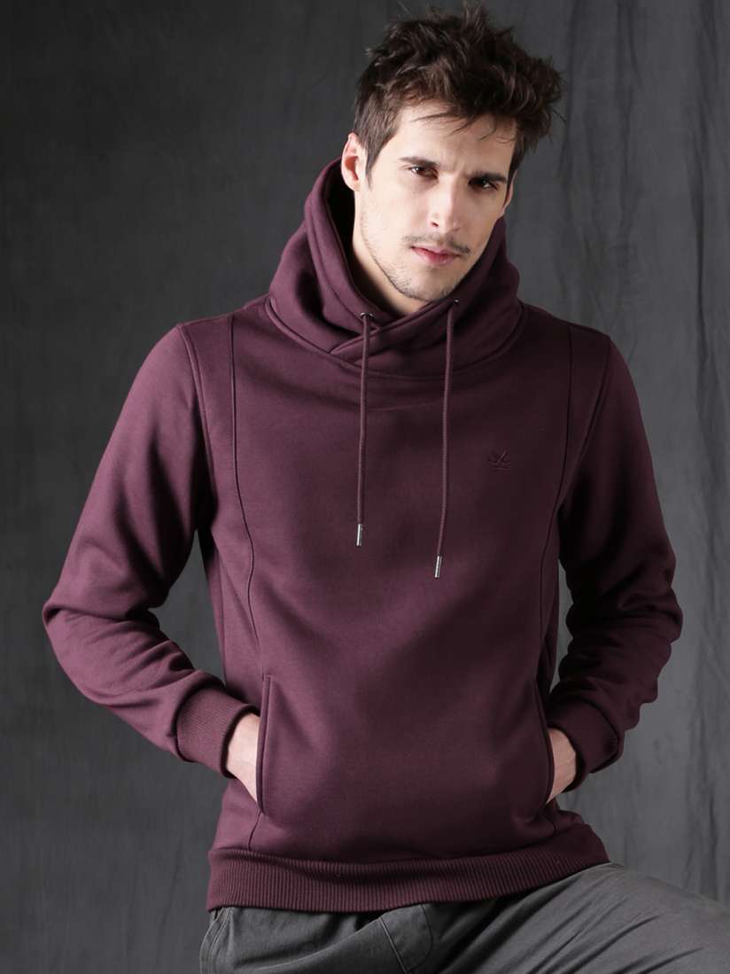 Buy WROGN Men Burgundy Solid Hooded Sweatshirt Sweatshirts for Men 2071706 Myntra