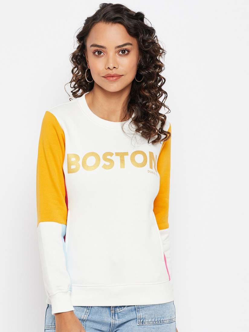 Buy Duke Women White Yellow Colourblocked Sweatshirt Sweatshirts for Women 20717188 Myntra