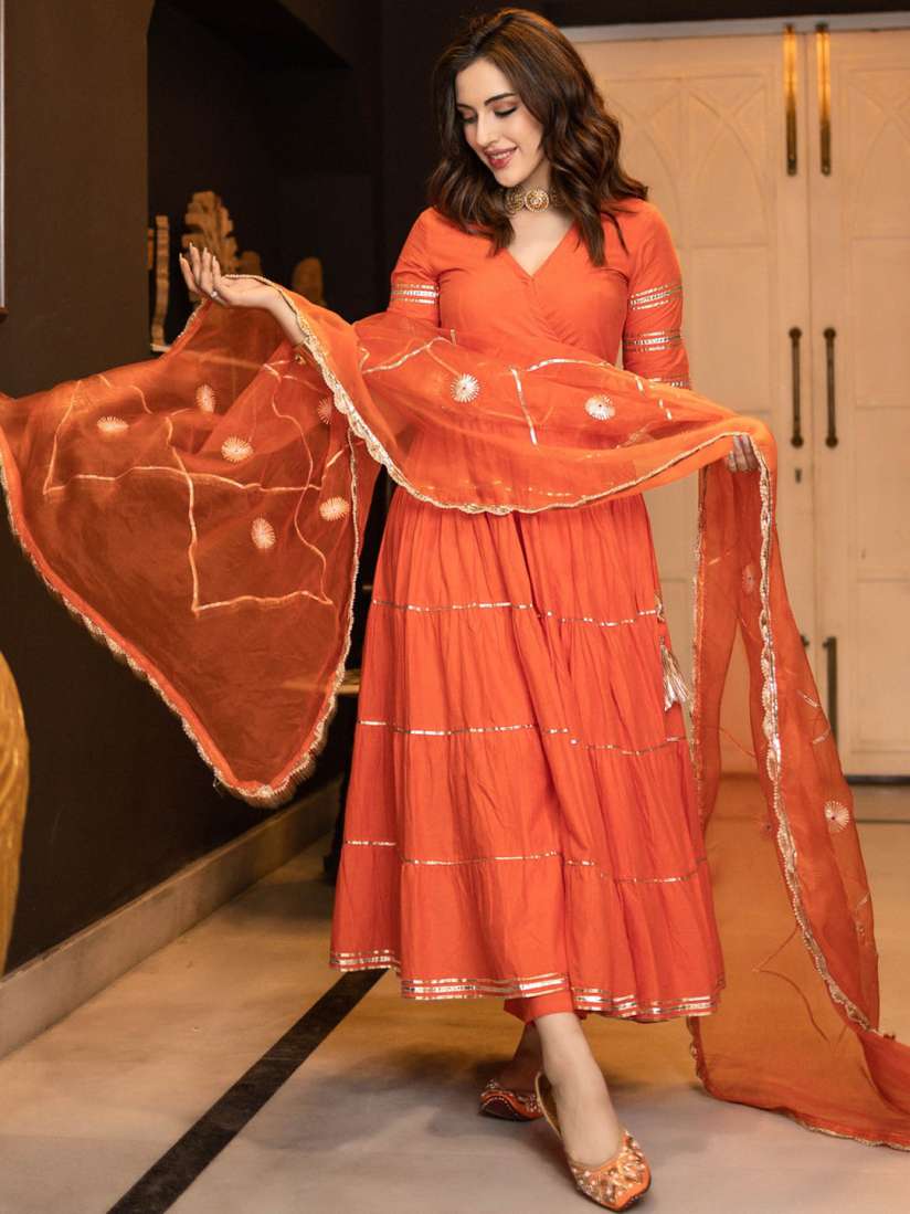 Buy AACHHO Neria Gotapatti Pure Cotton Tier Suit Set Kurta Sets for Women 20717548 Myntra
