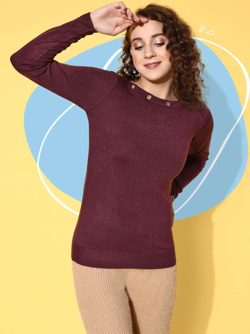 Buy SASSAFRAS Women Purple Solid Pullover Sweaters for Women 20717682 Myntra