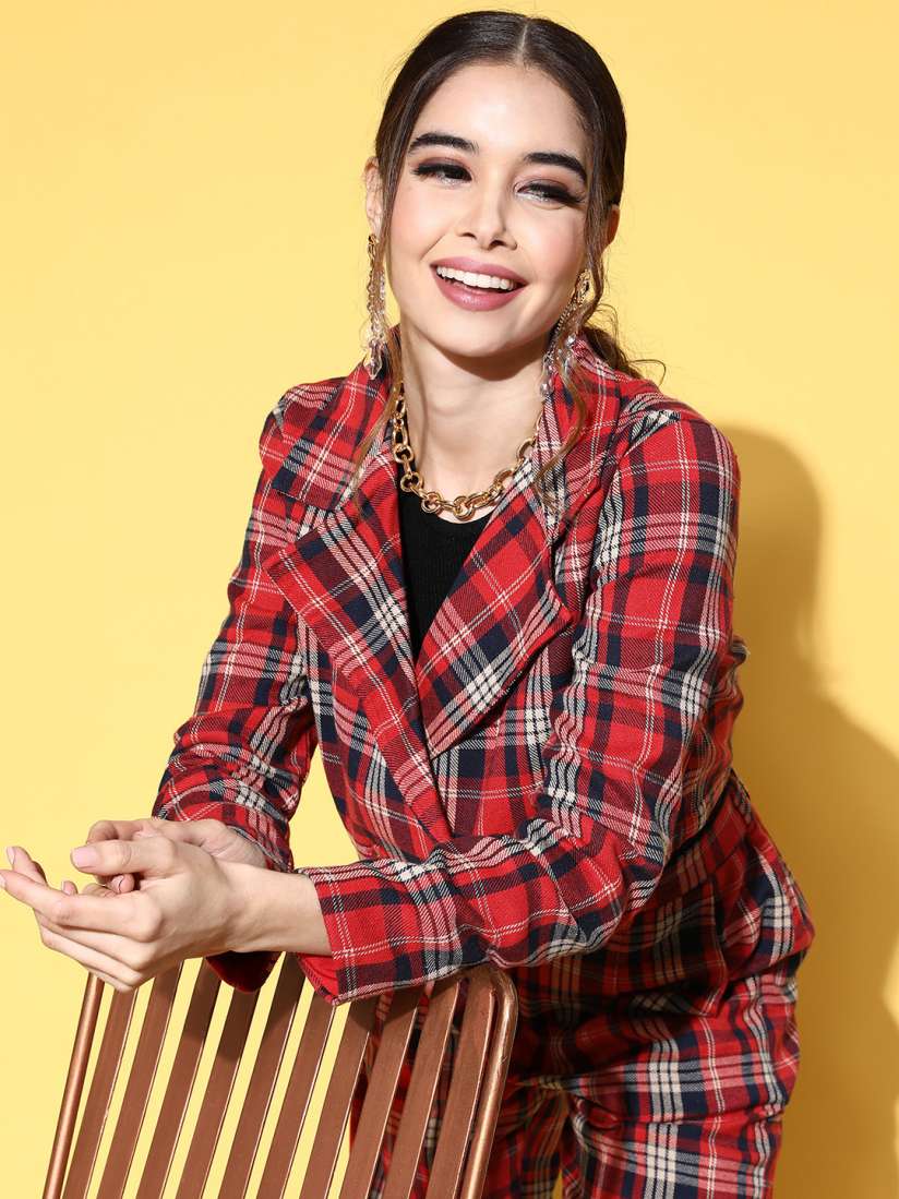 Red checked blazer womens new arrivals