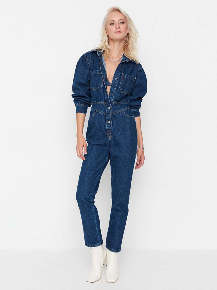 Denim jumpsuit myntra cheap