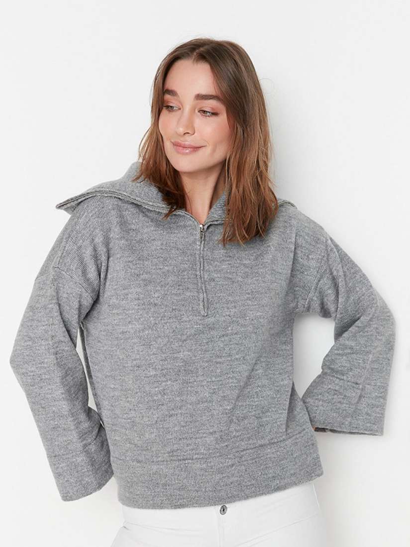Grey pullover women's on sale